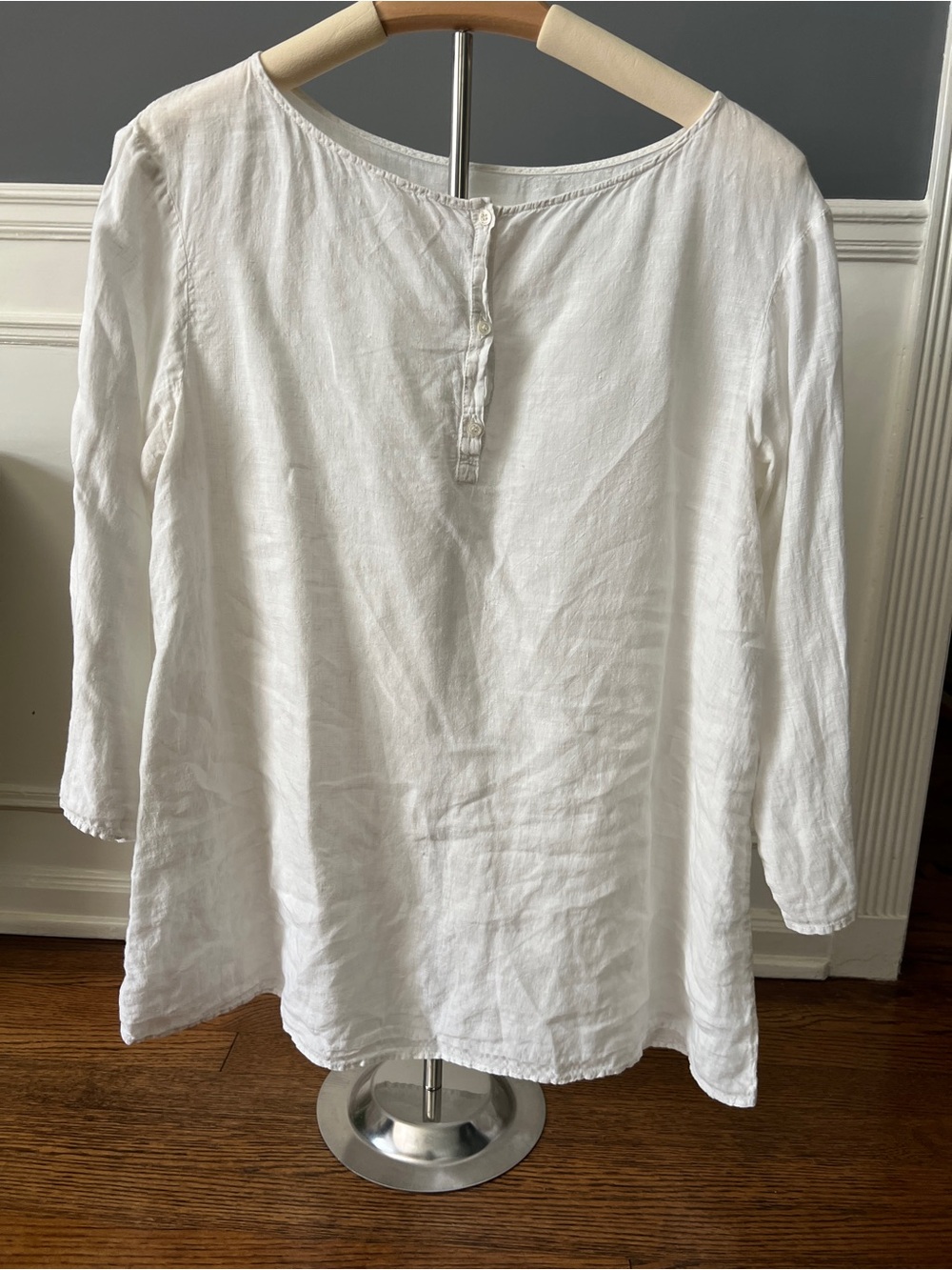 Relaxed French White Linen Henley Tunic - Women's Lightweight Top